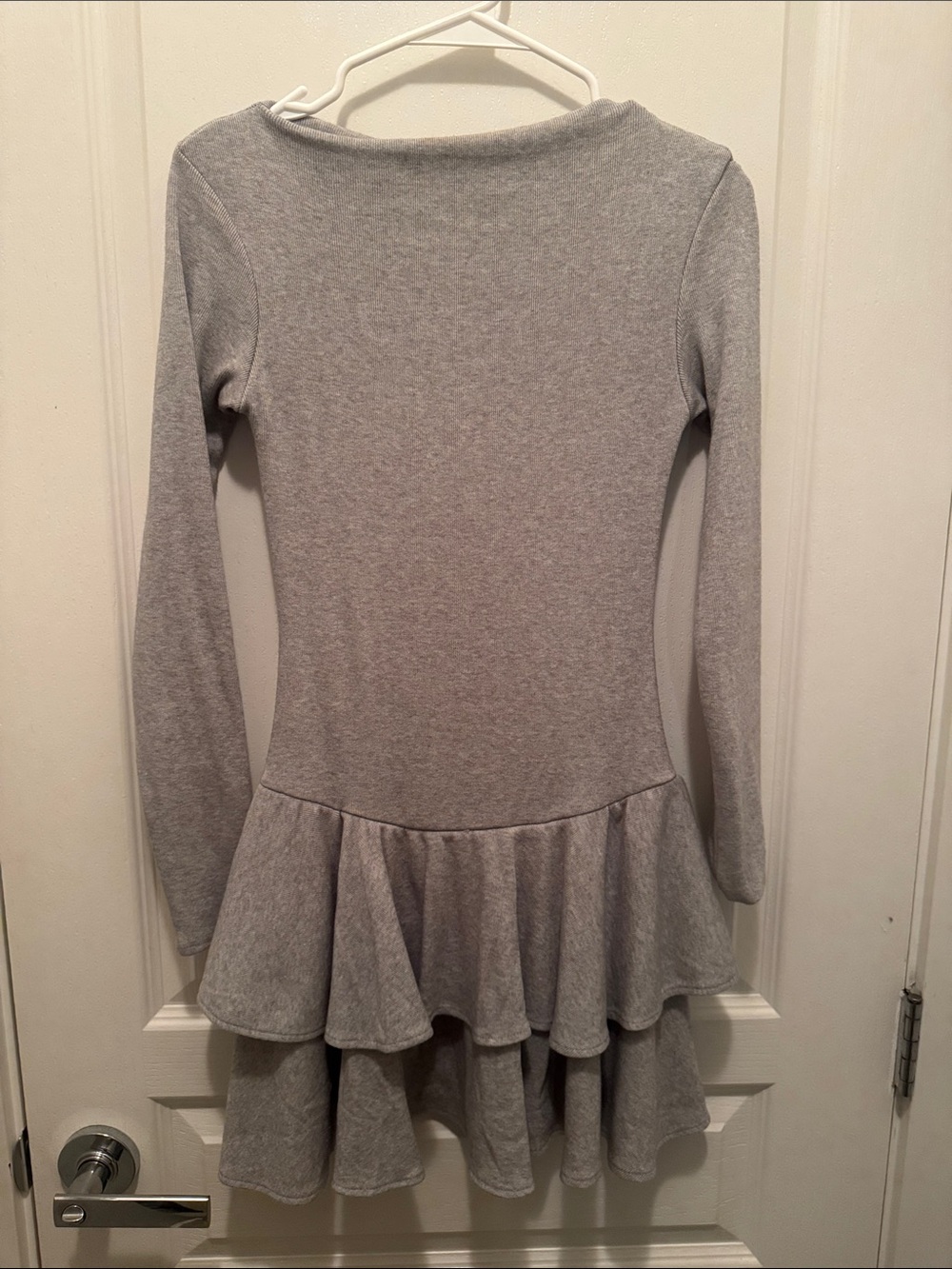 Womens' Long Sleeve Grey Peplum Tiered Dress